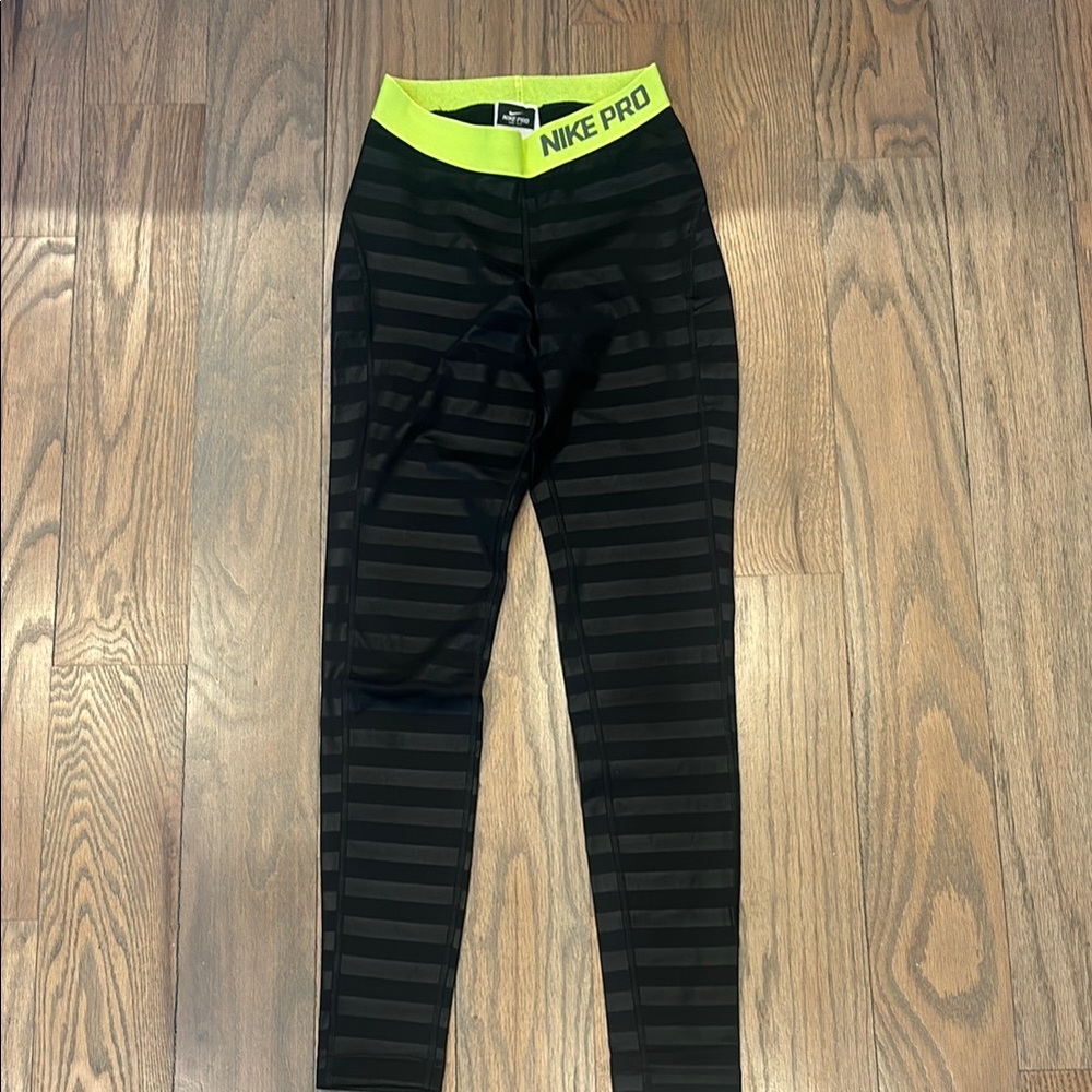Nike Pro Black and Green Leggings